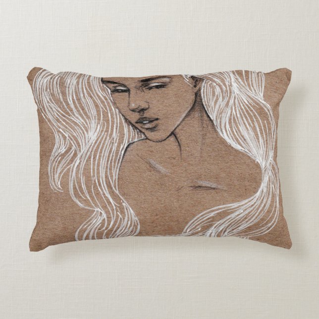 Portrait Sketch: Young Girl Illustration Decorative Cushion (Front)