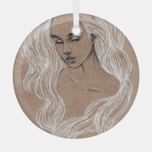 Portrait Sketch: Young Girl Illustration Glass Tree Decoration