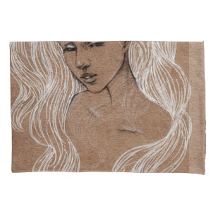 Portrait Sketch: Young Girl Illustration Pillowcase