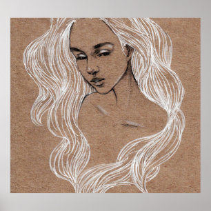 Portrait Sketch: Young Girl Illustration Poster