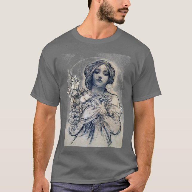 Portrait (Study), Alphonse Mucha T-Shirt (Front)