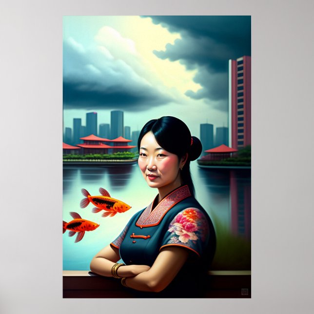 Portrait With Carp - Canvas Art Print (Front)