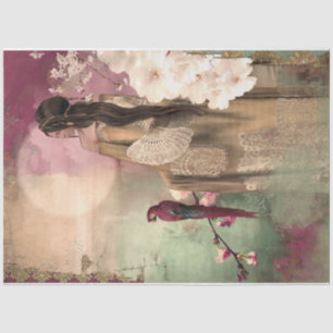 Portrait Woman and Parrot Colorful Art Tissue Paper