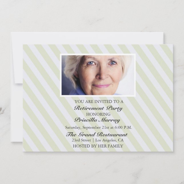 Portrait Yellow Stripes Retirement Party Invitation (Front)