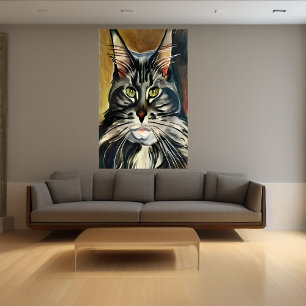 Portraits of a Maine coon AI Art Poster