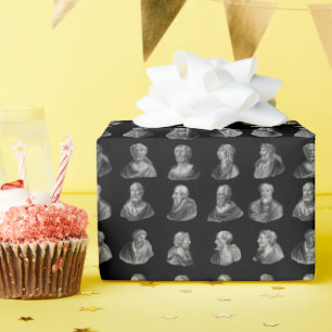 Portraits Pattern of Ancient Philosophers Black Wrapping Paper