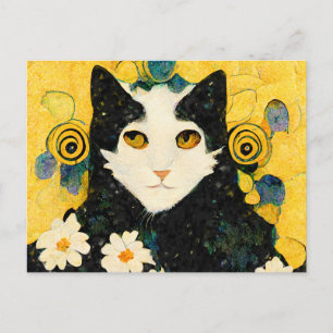 Porträt einer Katze mit Blüten. Jugendstil. Postcard