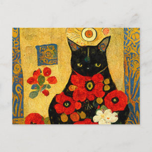 Porträt einer schwarzen Katze im Jugendstil Design Postcard