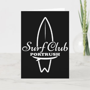 Portrush, Surf Club Retro Surfboard Graphic Card