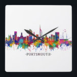 Portsmouth England Skyline Square Wall Clock<br><div class="desc">Elegant Watercolor Skyline of Portsmouth,  a port city and naval base on south coast of England,  mostly spread across Portsea Island</div>