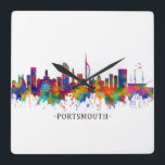 Portsmouth England Skyline Square Wall Clock<br><div class="desc">Elegant Watercolor Skyline of Portsmouth,  a port city and naval base on south coast of England,  mostly spread across Portsea Island</div>