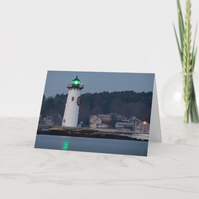 Portsmouth Harbour Light Decorated Holiday Card (Front)