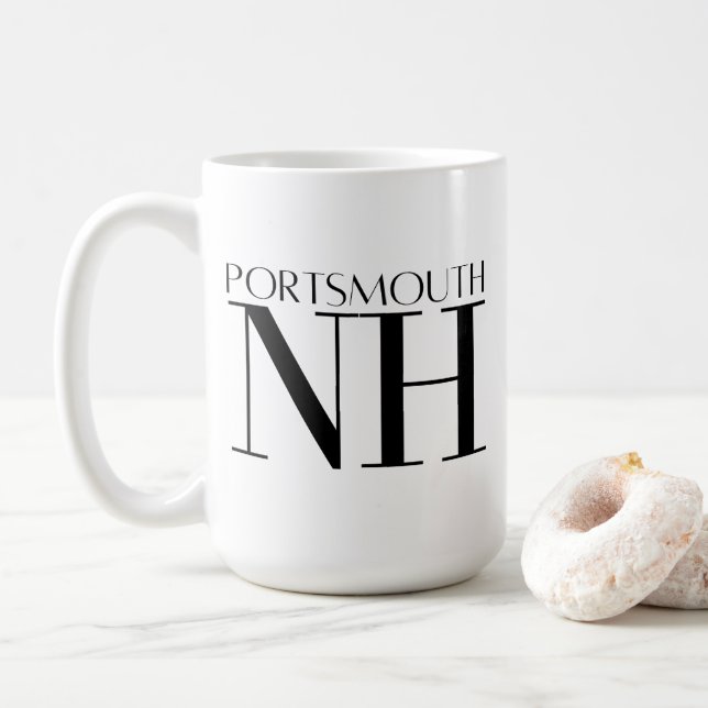 Portsmouth New Hampshire Black & White Coffee Mug (With Donut)