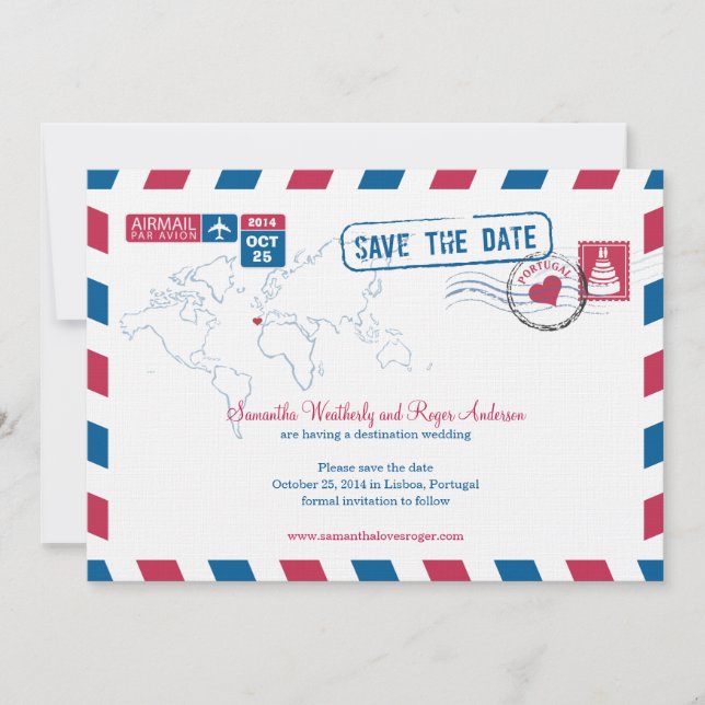 Portugal Air Mail Wedding Save The Date (Front)