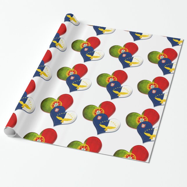 Portugal and Azores hearts Wrapping Paper (Unrolled)