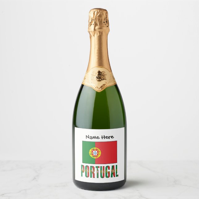 Portugal and Portuguese Flag Personalised  Sparkling Wine Label (Front)