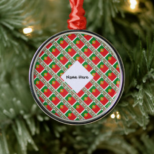 Portugal and Portuguese Flag Tiled Personalised  Metal Tree Decoration