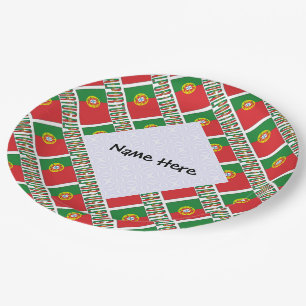 Portugal and Portuguese Flag Tiled Personalised Paper Plate