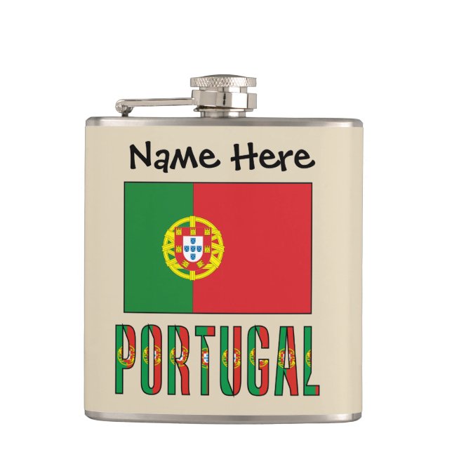 Portugal and Portuguese Flag with Your Name Hip Flask (Front)