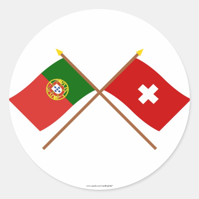 Portugal and Switzerland Crossed Flags Classic Round Sticker (Front)