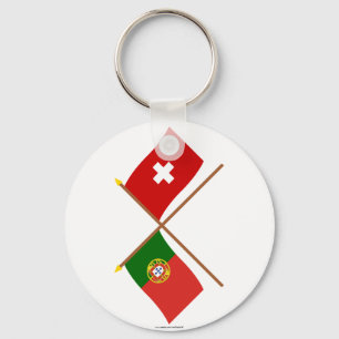 Portugal and Switzerland Crossed Flags Key Ring