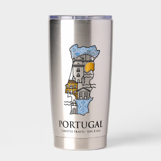 Portugal Azulejo Map Stainless Steel Travel Tumble Insulated Tumbler
