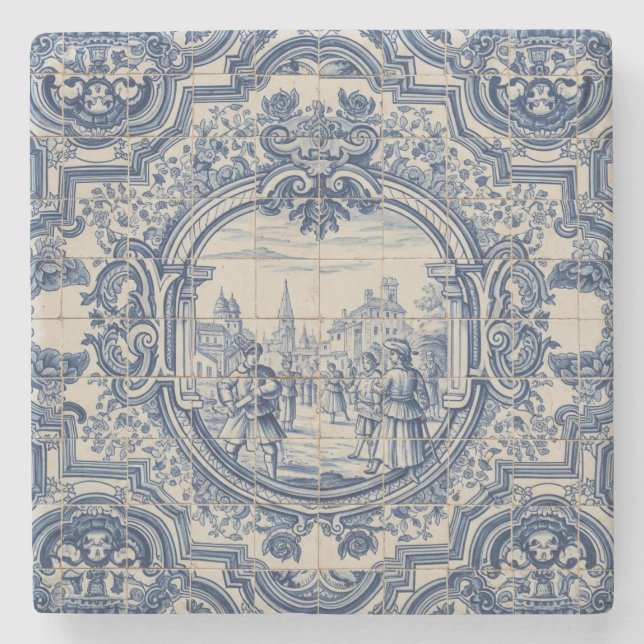 Portugal Azulejo tile Stone Coaster (Front)
