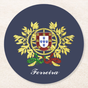 Portugal Coat of Arms Your Text Colour Round Paper Coaster