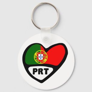Portugal Country Code Flag Heart Keyring, PRT Key Ring