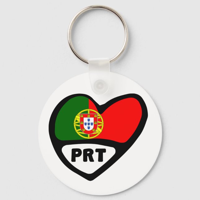 Portugal Country Code Flag Heart Keyring, PRT Key Ring (Front)