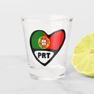 Portugal Country Code Flag Heart, PRT Shot Glass