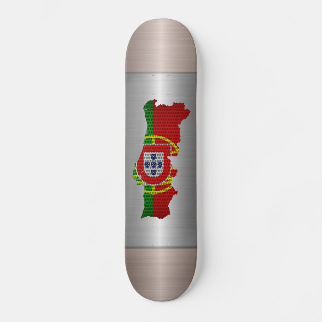 Portugal Flag and Map Steel Metal Hole Skateboard (Front)