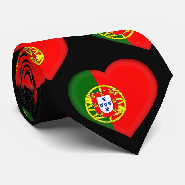 Portugal Flag Colours Heart Pattern Neck Tie (Rolled)