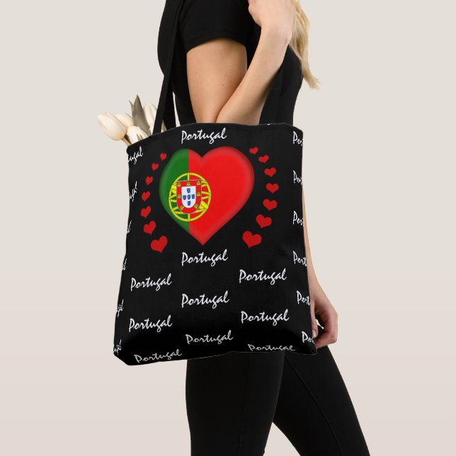 Portugal Flag & Heart, Portuguese Flag fashion Tote Bag (Close Up)