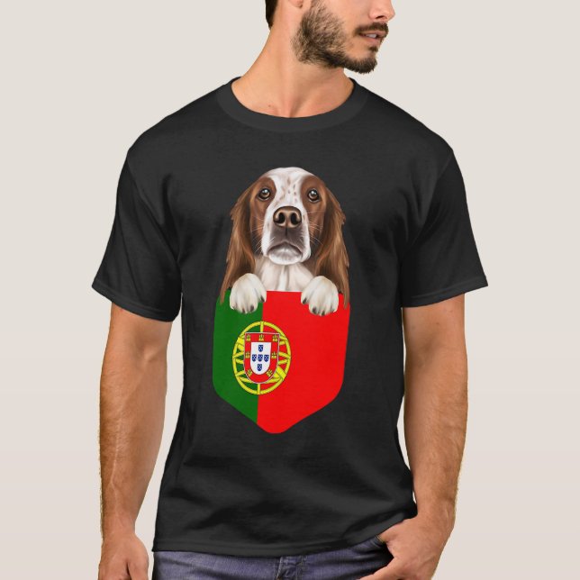 Portugal Flag Irish Red and White Setter Dog In Po T-Shirt (Front)