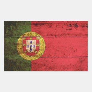 Portugal Flag on Old Wood Grain Rectangular Sticker