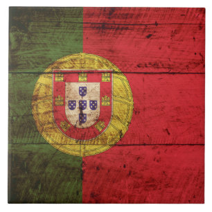 Portugal Flag on Old Wood Grain Tile