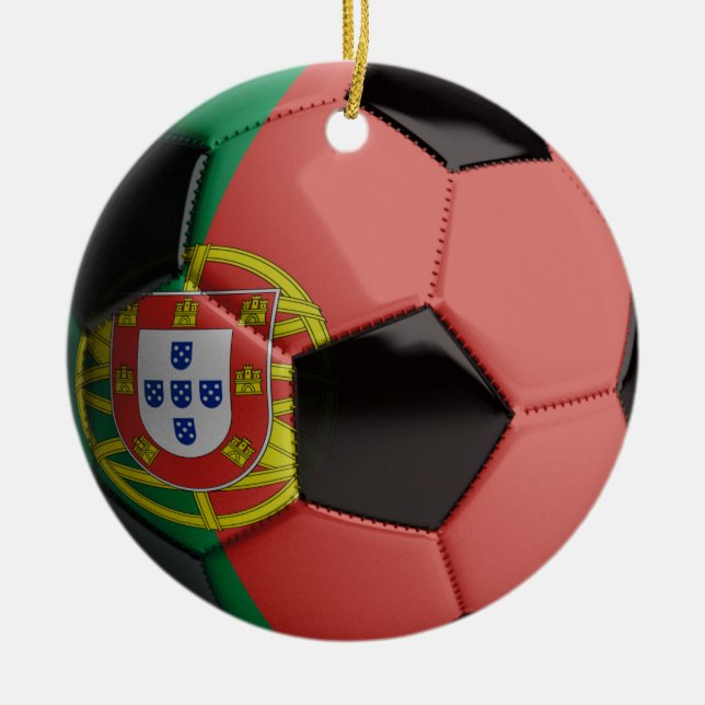 Portugal Flag Soccer Ball Ceramic Tree Decoration (Front)