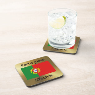 Portugal Flag+Text Coaster