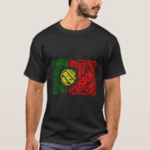 Portugal Flag With City Names Lisbon Braga Word Ar T-Shirt