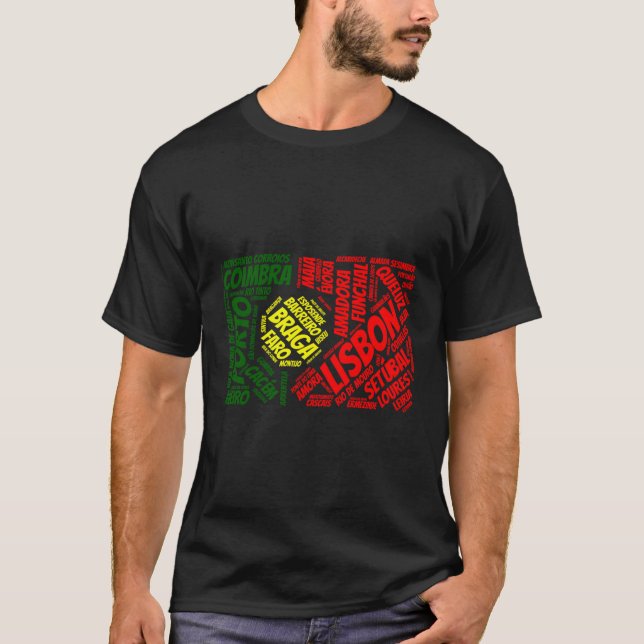 Portugal Flag With City Names Lisbon Braga Word T-Shirt (Front)