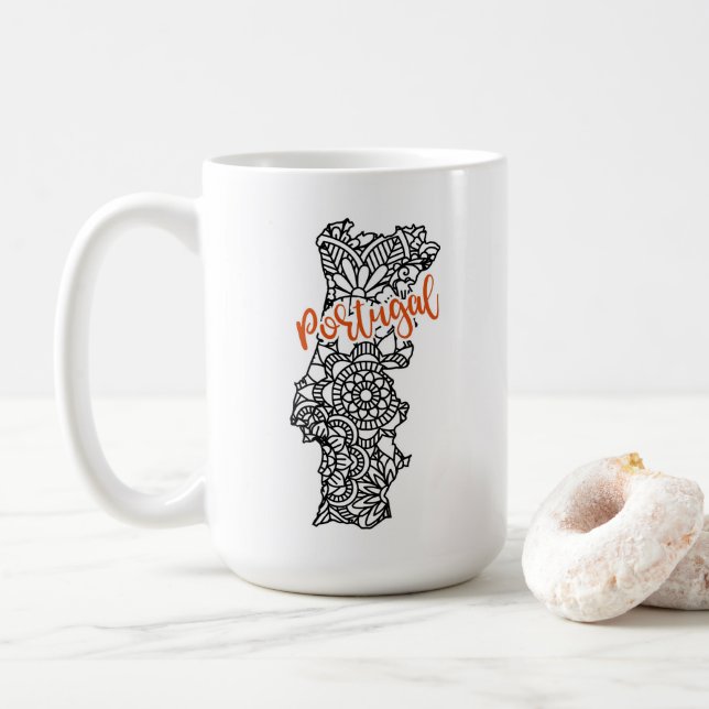 Portugal Floral Mandala Silhouette Coffee Mug (With Donut)