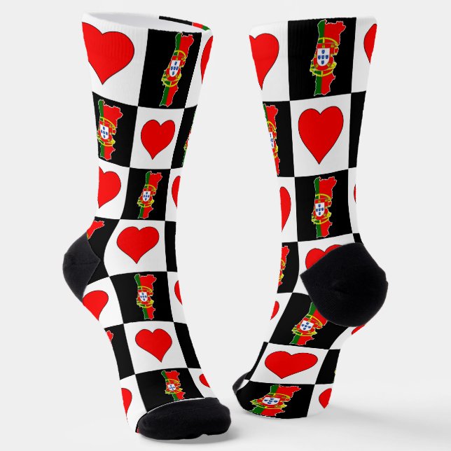 Portugal Heart Pattern Portuguese National Flag Socks (Angled)