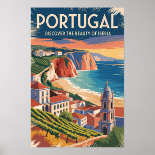 Portugal Iberia Skyline Illustration Travel Art Poster