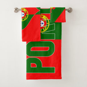 Portugal Inscription Flag Coat of Arms Green Red B Bath Towel Set