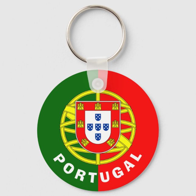 Portugal Inscription Flag Coat of Arms Green Red Key Ring (Front)