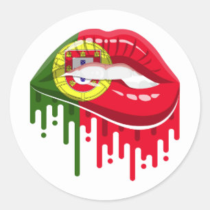 Portugal lips pride root flag classic round sticker