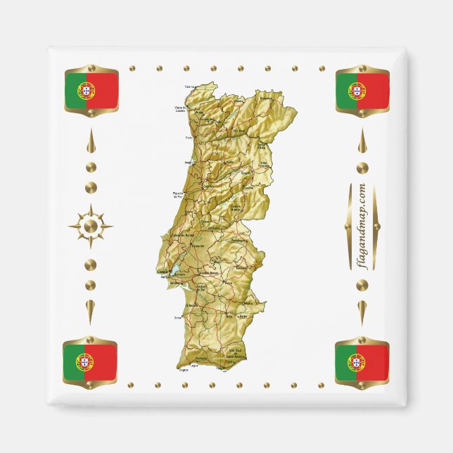 Portugal Map + Flags Magnet (Front)