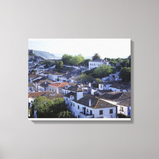 Portugal, Obidos. Elevated view of whitewashed Canvas Print (Front)