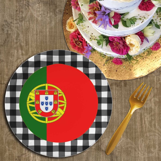 Portugal Plate, buffalo plaid & Portuguese Flag Paper Plate (Creator Uploaded)
